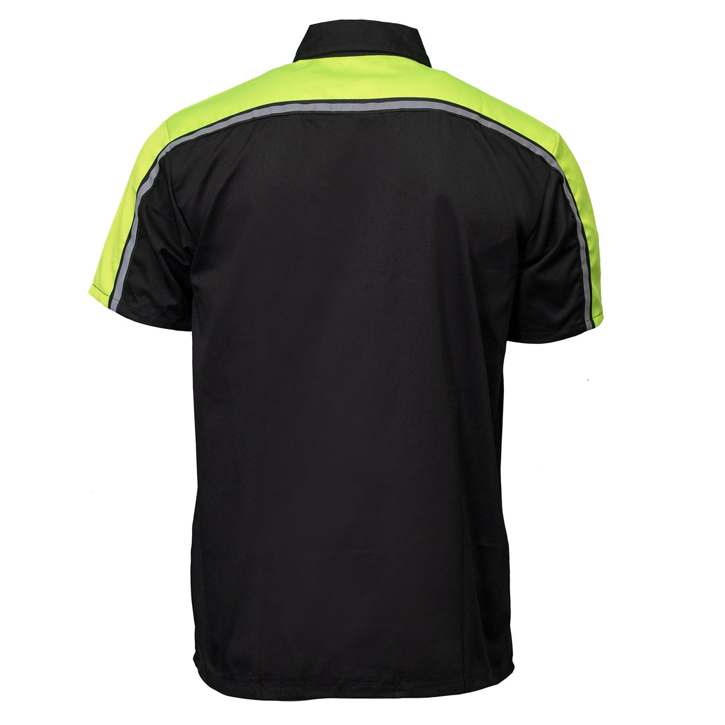 Milwaukee Motorcycle Clothing Co. MDM11604 Men's Black and Neon-Green Button Up Mechanic Shirt w/ Reflective Stripe