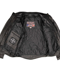 Milwaukee Leather USA MADE MLJKM5003 Men's Black Echo Premium Leather Motorcycle Jacket with Reflective Piping