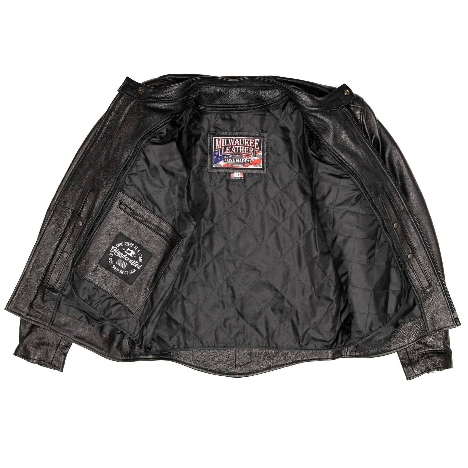Milwaukee Leather USA MADE MLJKM5003 Men's Black Echo Premium Leather Motorcycle Jacket with Reflective Piping