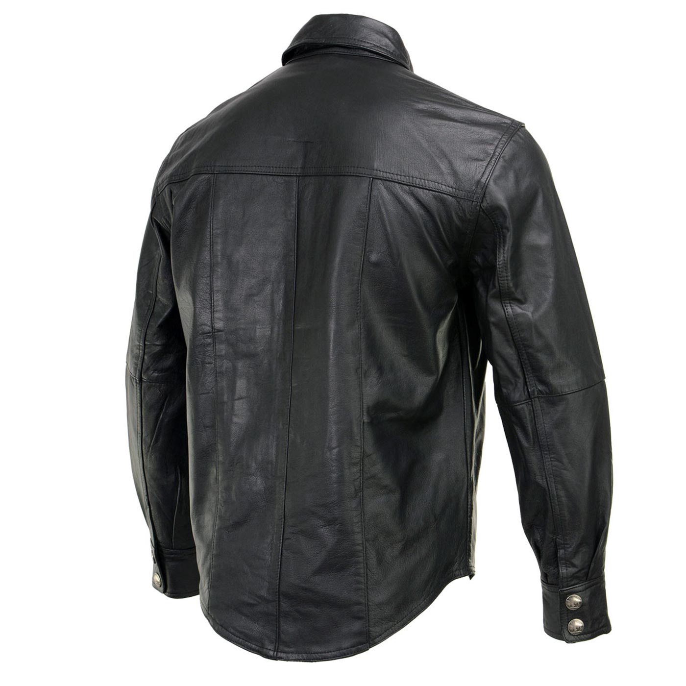 Milwaukee Leather MLM1611 Men's Premium Black Leather Casual Biker Rider Shirt w/ Vintage 5 Cent Buffalo Buttons