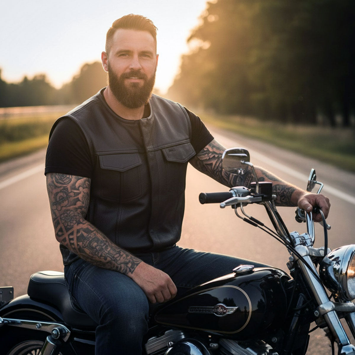 Milwaukee Motorcycle Clothing Co. Men's Low-Key Premium Black Leather Club Style Biker Vest MMC30000