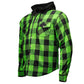Milwaukee Leather Men’s Titans Green and Black Plaid Hooded Riding Shirt w/ CE Armor & Aramid Fiber Panels - MPM1659