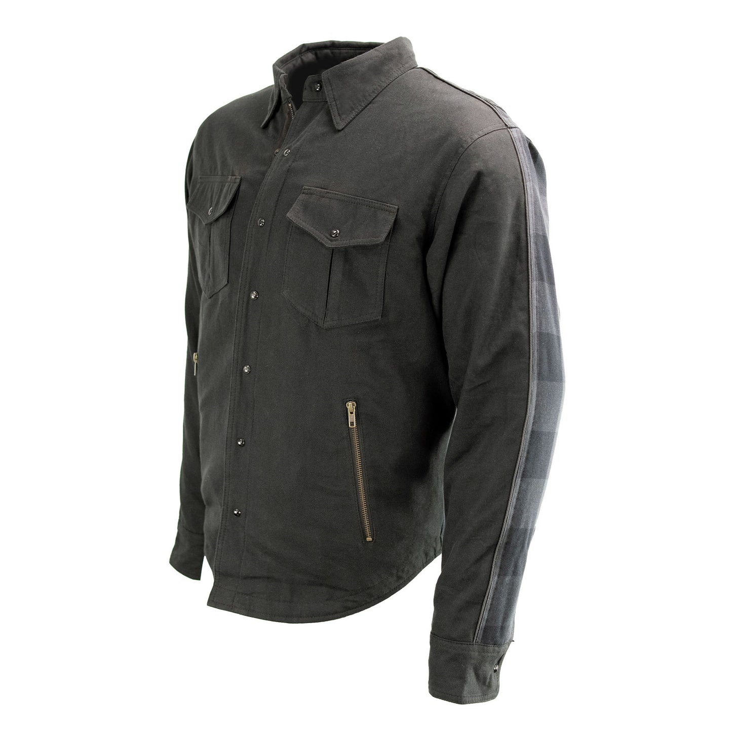 Milwaukee Leather Men’s Two-Tone CE Armored Flannel - Solid Front / Plaid Back - Reinforced w/ Aramid Fibers - MPM1670