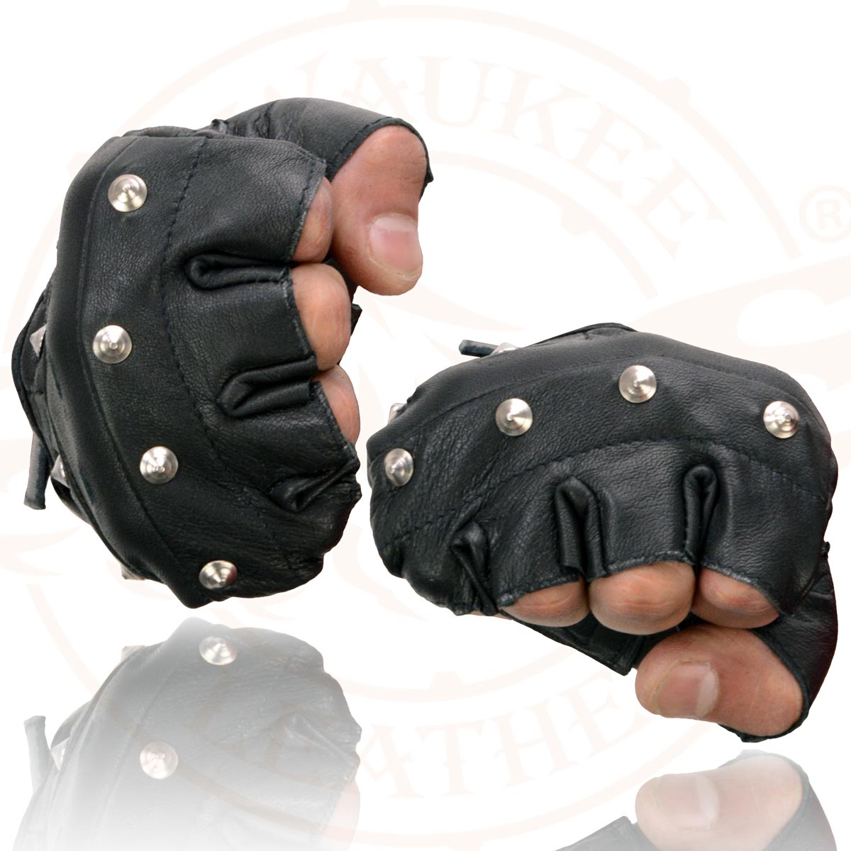 Redline Women's Gel Padded Leather Fingerless Motorcycle Gloves, Black