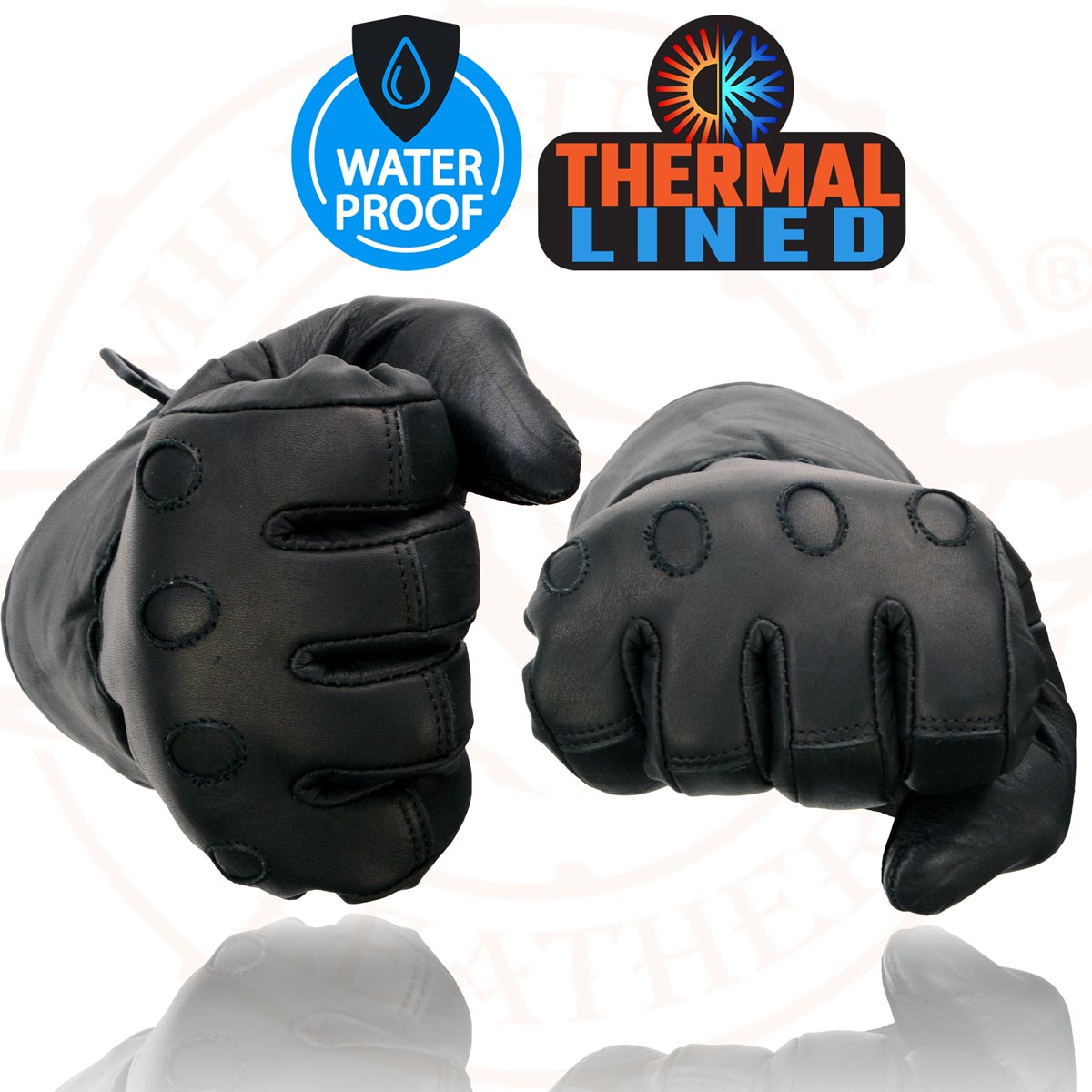 Milwaukee Leather Men's Black Gauntlet Motorcycle Gloves-Black Soft Leather Waterproof Cinch Wrist Closure-SH293
