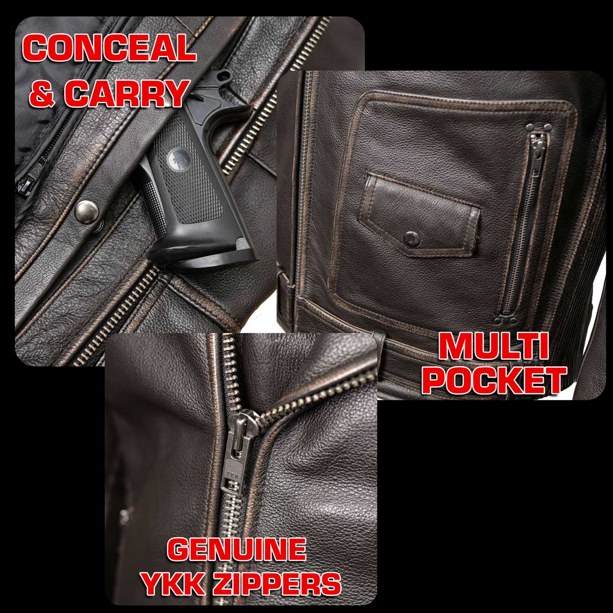 Milwaukee Motorcycle Clothing Co. Men's Unforgiven MC Style Vintage Brown Leather Jacket w/ Lapel Collar MMC10005