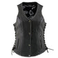 Milwaukee Leather LKL4711 Women's Black Premium Leather Motorcycle Vest with Side Lace Adjustment