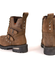 Milwaukee Leather MBL9306 Women's Premium Brown Leather Double Strap Motorcyle Riding Boots