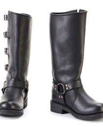 Milwaukee Leather MBL9346 Women's Tall Black Leather Harness Motorcycle Rider Boots w/ Adjustable Straps