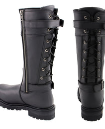 Milwaukee Leather MBL9385 Women's Black Leather 15-Inch Calf Laced Motorcycle Riding Boots with Side Zipper