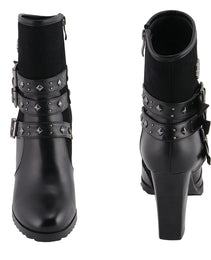 Milwaukee Leather MBL9433 Women's Black Triple Buckle Strap Fashion Riding Boots with Block Heel