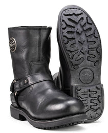 Milwaukee Leather MBM9042 Men's Black Ruf Leather Short Harness Motorcycle Boots w/ Inside Zipper