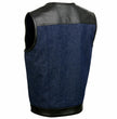 Milwaukee Leather Men's Brute Dual Closure Blue Denim and Black Leather Club Style Vest MDM3004