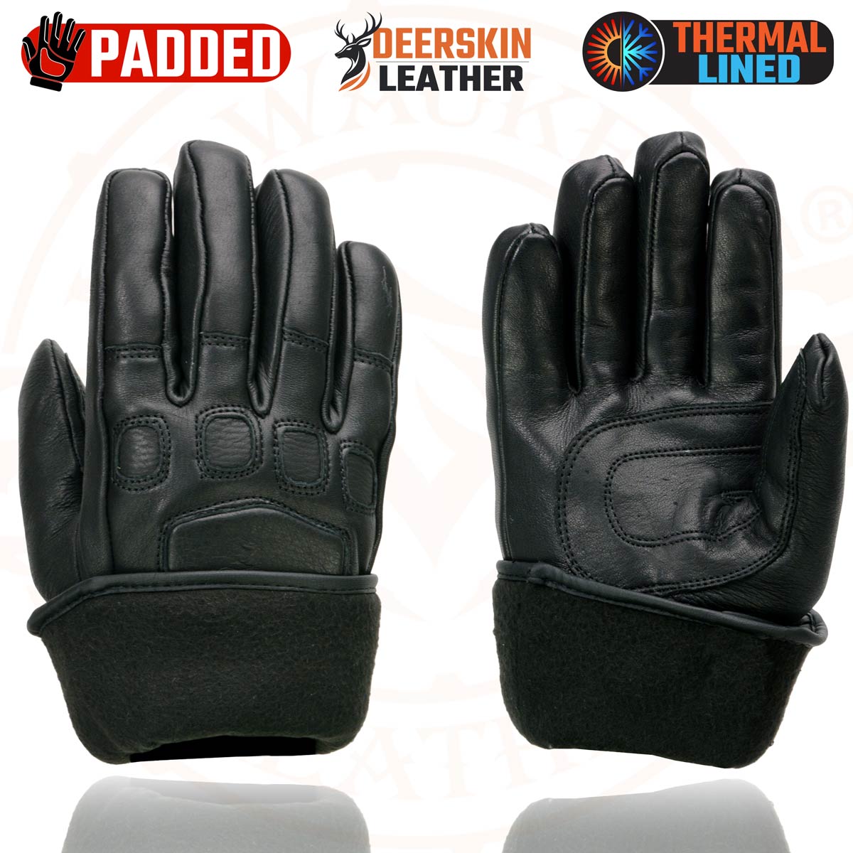 Milwaukee Leather MG7534 Men's Black Deerskin Gauntlet Motorcycle Gloves w/ Wrist Strap & Cinch Closure