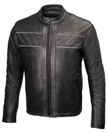 Milwaukee Leather USA MADE MLJKM5003 Men's Black Echo Premium Leather Motorcycle Jacket with Reflective Piping