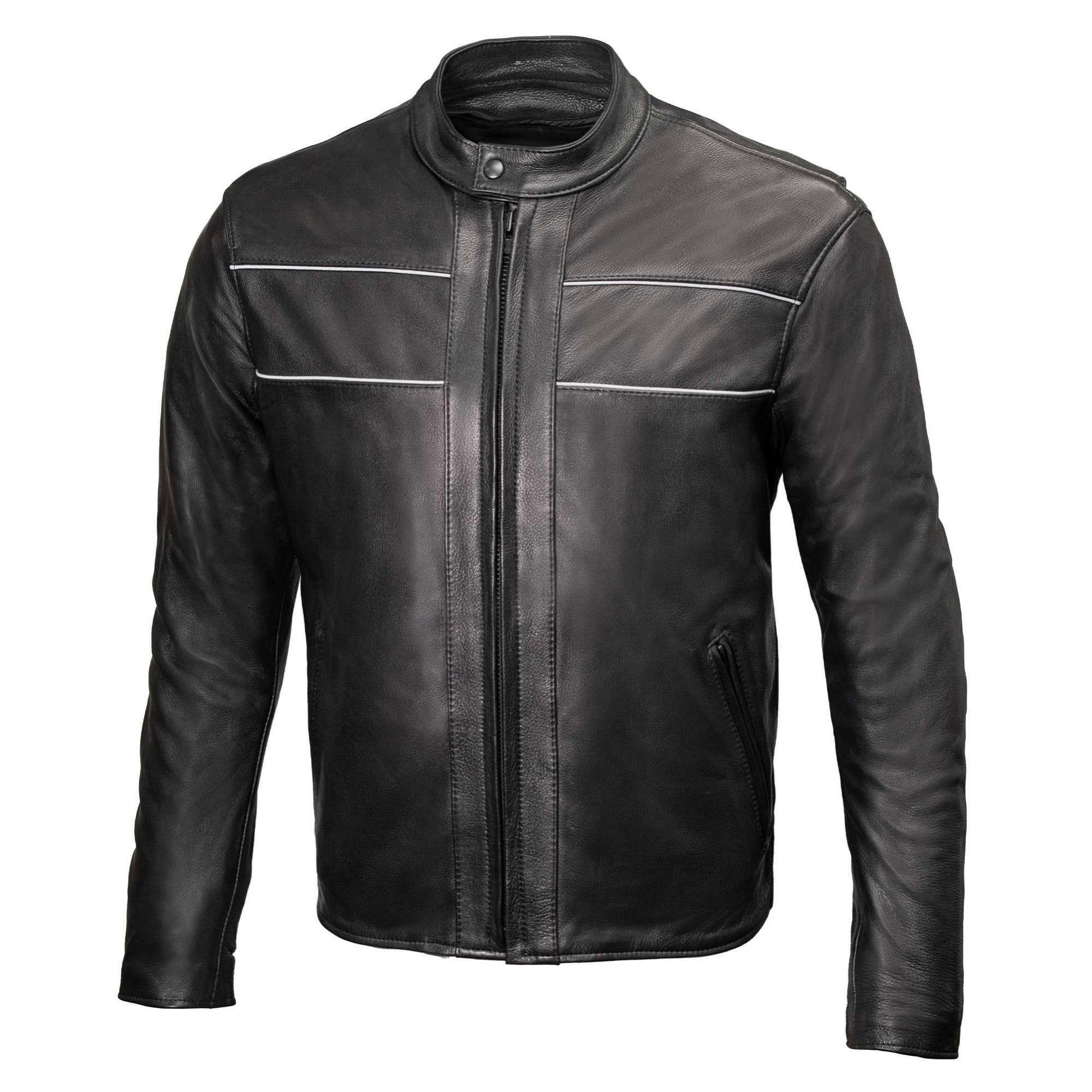Milwaukee Leather USA MADE MLJKM5003 Men's Black Echo Premium Leather Motorcycle Jacket with Reflective Piping