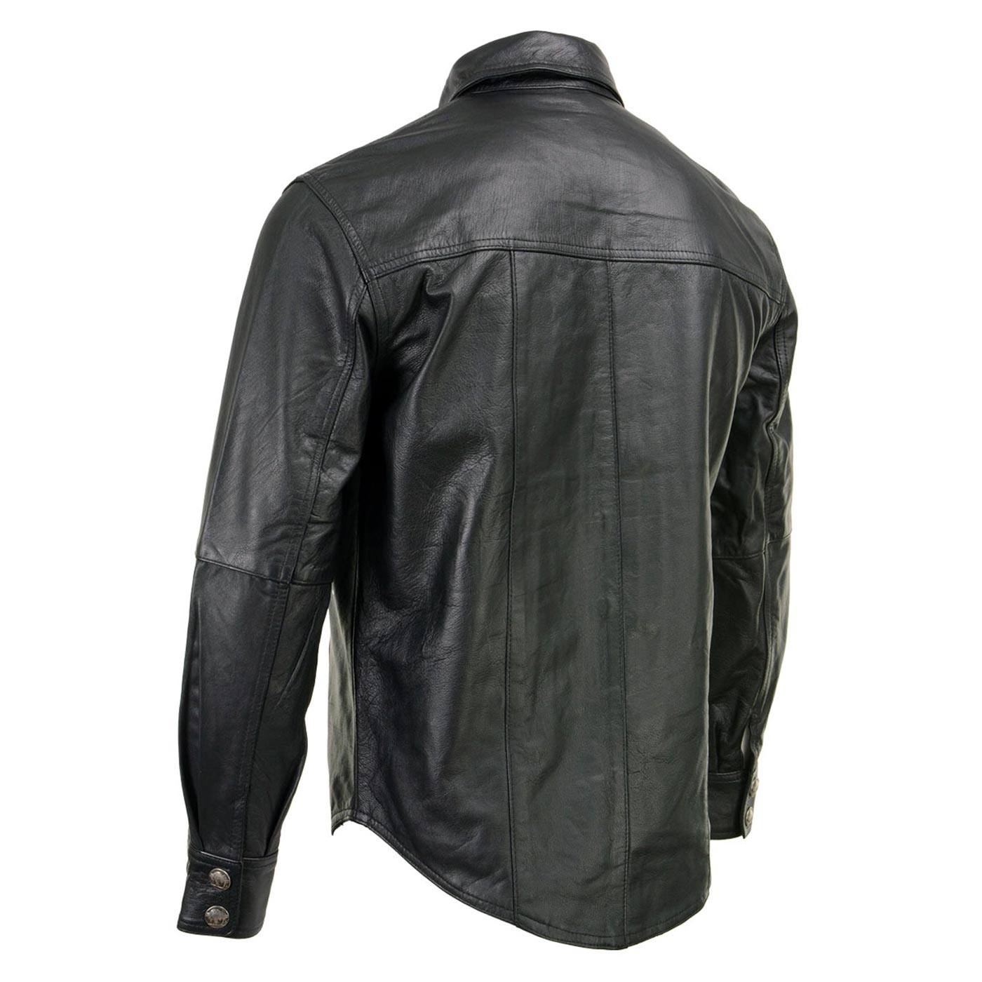 Milwaukee Leather MLM1611 Men's Premium Black Leather Casual Biker Rider Shirt w/ Vintage 5 Cent Buffalo Buttons