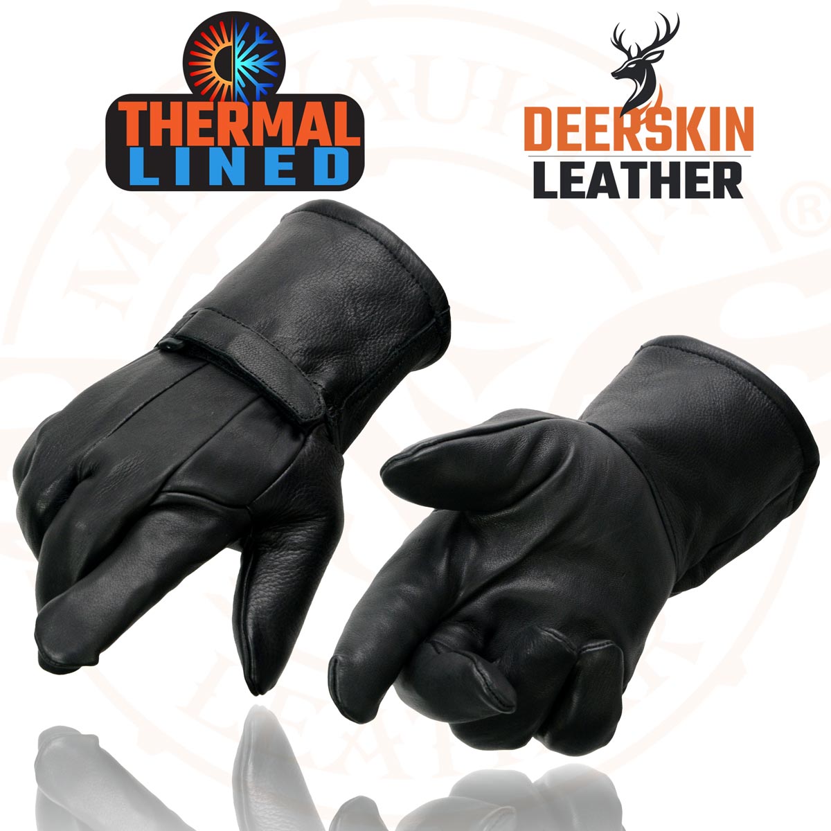 Milwaukee Leather Men s Gauntlet Motorcycle Hand Gloves Deerskin Adjustable Wrist Strap Closure Thermal Lined SH864th