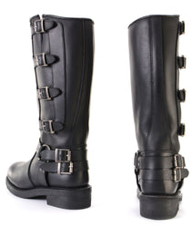 Milwaukee Leather MBL9346 Women's Tall Black Leather Harness Motorcycle Rider Boots w/ Adjustable Straps
