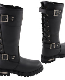 Milwaukee Leather MBL9385 Women's Black Leather 15-Inch Calf Laced Motorcycle Riding Boots with Side Zipper