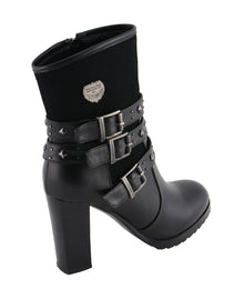 Milwaukee Leather MBL9433 Women's Black Triple Buckle Strap Fashion Riding Boots with Block Heel