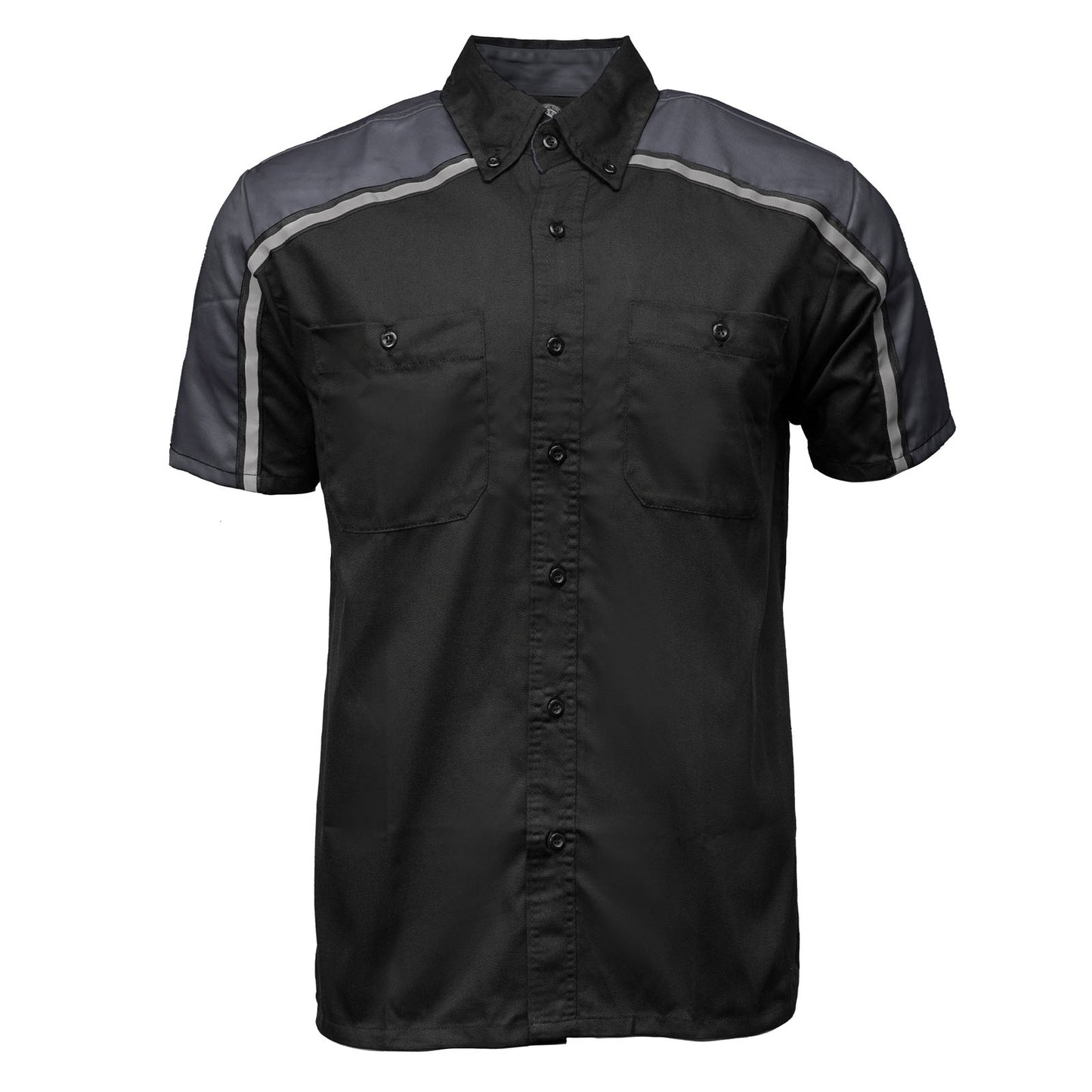 Milwaukee Motorcycle Clothing Co. MDM11601 Men's Black and Grey Button Up Mechanic Shirt w/ Reflective Stripe