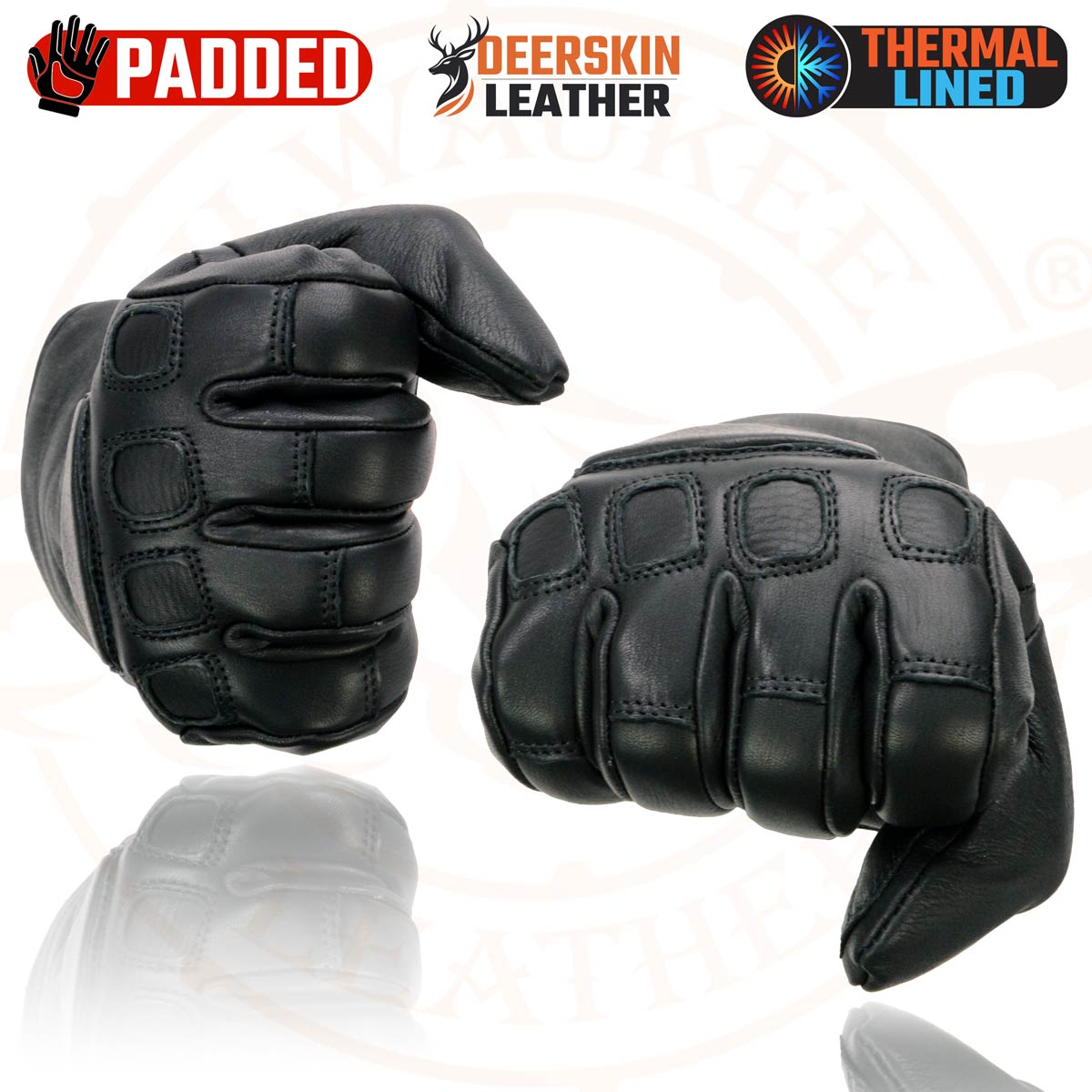 Milwaukee Leather MG7534 Men's Black Deerskin Gauntlet Motorcycle Gloves w/ Wrist Strap & Cinch Closure