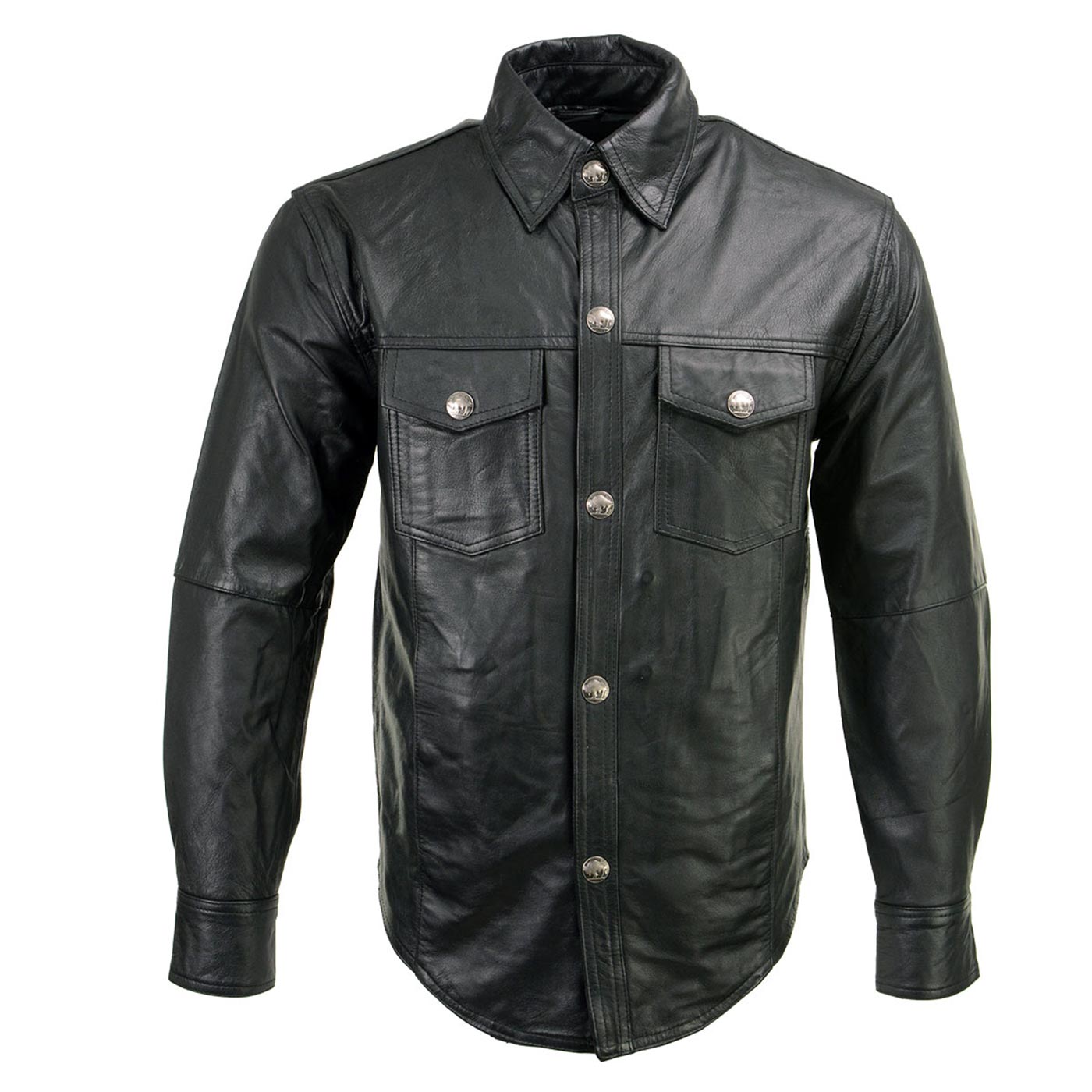 Milwaukee Leather MLM1611 Men's Premium Black Leather Casual Biker Rider Shirt w/ Vintage 5 Cent Buffalo Buttons
