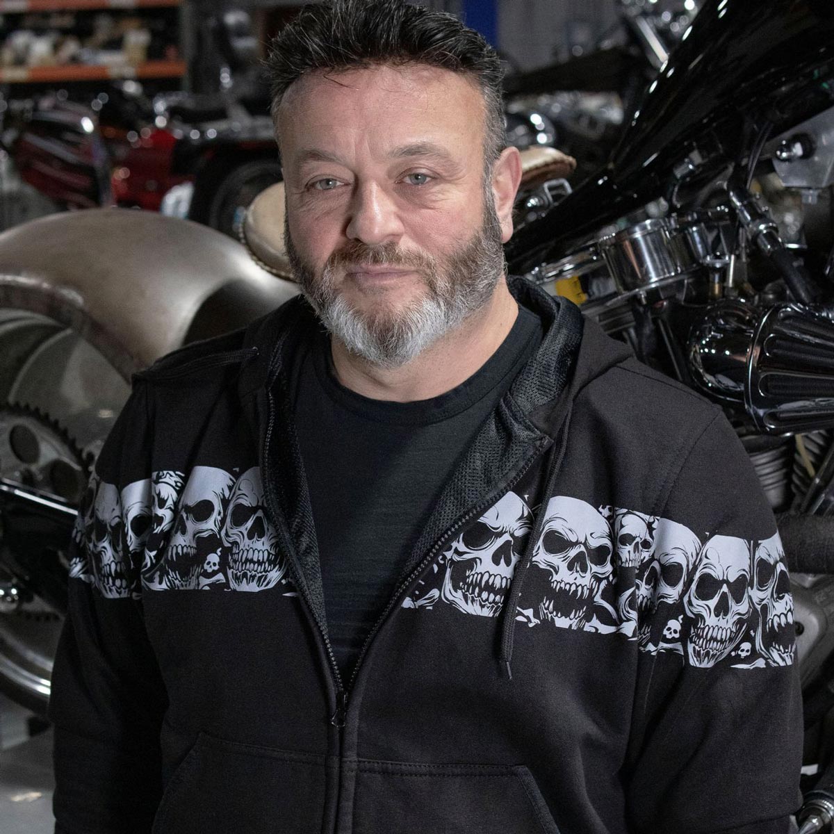 Milwaukee Leather Men's Bare Bones Black Reflective Skull CE Armored Riding Hoodie, Shoulder and Elbow Armor - MPM1798