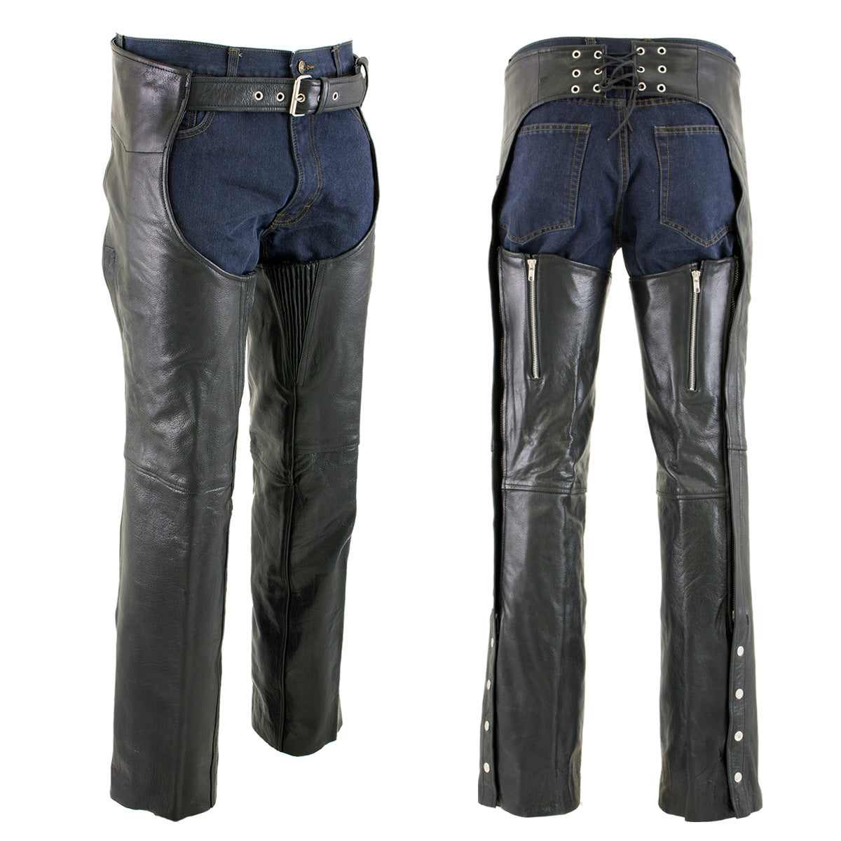 Milwaukee Leather LKM5722 Men's Black Premium Leather Dual Comfort Motorcycle Biker Rider Chaps