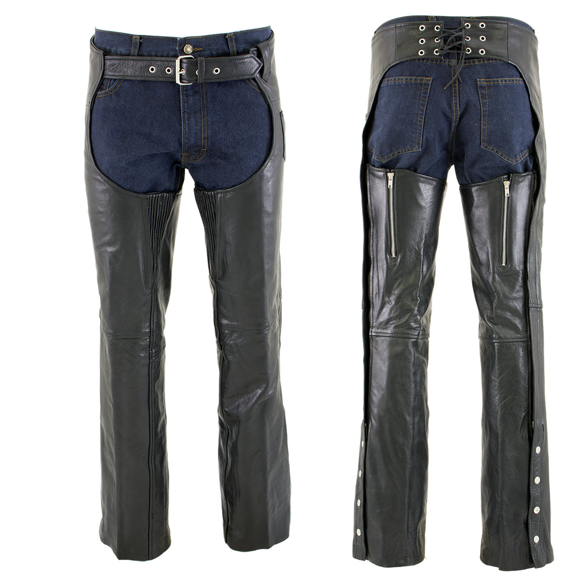 Milwaukee Leather LKM5722 Men's Black Premium Leather Dual Comfort Motorcycle Biker Rider Chaps