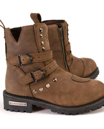 Milwaukee Leather MBL9306 Women's Premium Brown Leather Double Strap Motorcyle Riding Boots