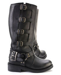 Milwaukee Leather MBL9346 Women's Tall Black Leather Harness Motorcycle Rider Boots w/ Adjustable Straps