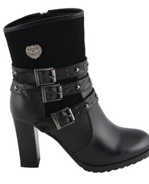 Milwaukee Leather MBL9433 Women's Black Triple Buckle Strap Fashion Riding Boots with Block Heel