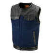 Milwaukee Leather Men's Brute Dual Closure Blue Denim and Black Leather Club Style Vest MDM3004