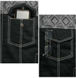 Milwaukee Leather MDM3035 Men’s Wrecker Club Vest – Black Denim & Leather, Diamond Quilt, White Stitch