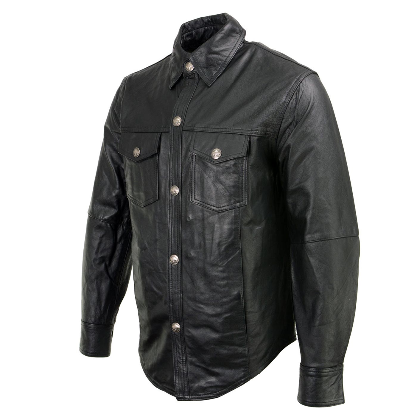 Milwaukee Leather MLM1611 Men's Premium Black Leather Casual Biker Rider Shirt w/ Vintage 5 Cent Buffalo Buttons