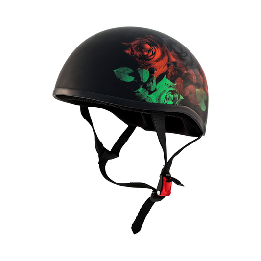 ZOX ST-225A ‘Retro Old School' Roses Matte Grey Motorcycle Half Helmet