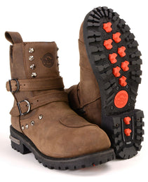 Milwaukee Leather MBL9306 Women's Premium Brown Leather Double Strap Motorcyle Riding Boots
