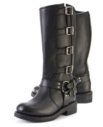 Milwaukee Leather MBL9346 Women's Tall Black Leather Harness Motorcycle Rider Boots w/ Adjustable Straps