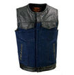 Milwaukee Leather Men's Brute Dual Closure Blue Denim and Black Leather Club Style Vest MDM3004
