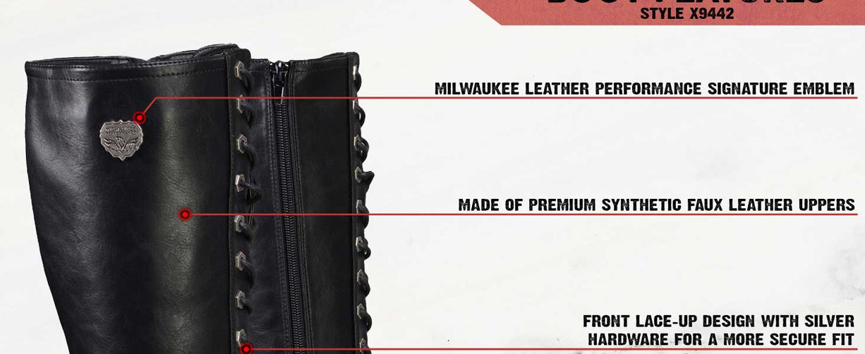 Milwaukee Leather X9442 Women's Black Lace-Up Tall Fashion