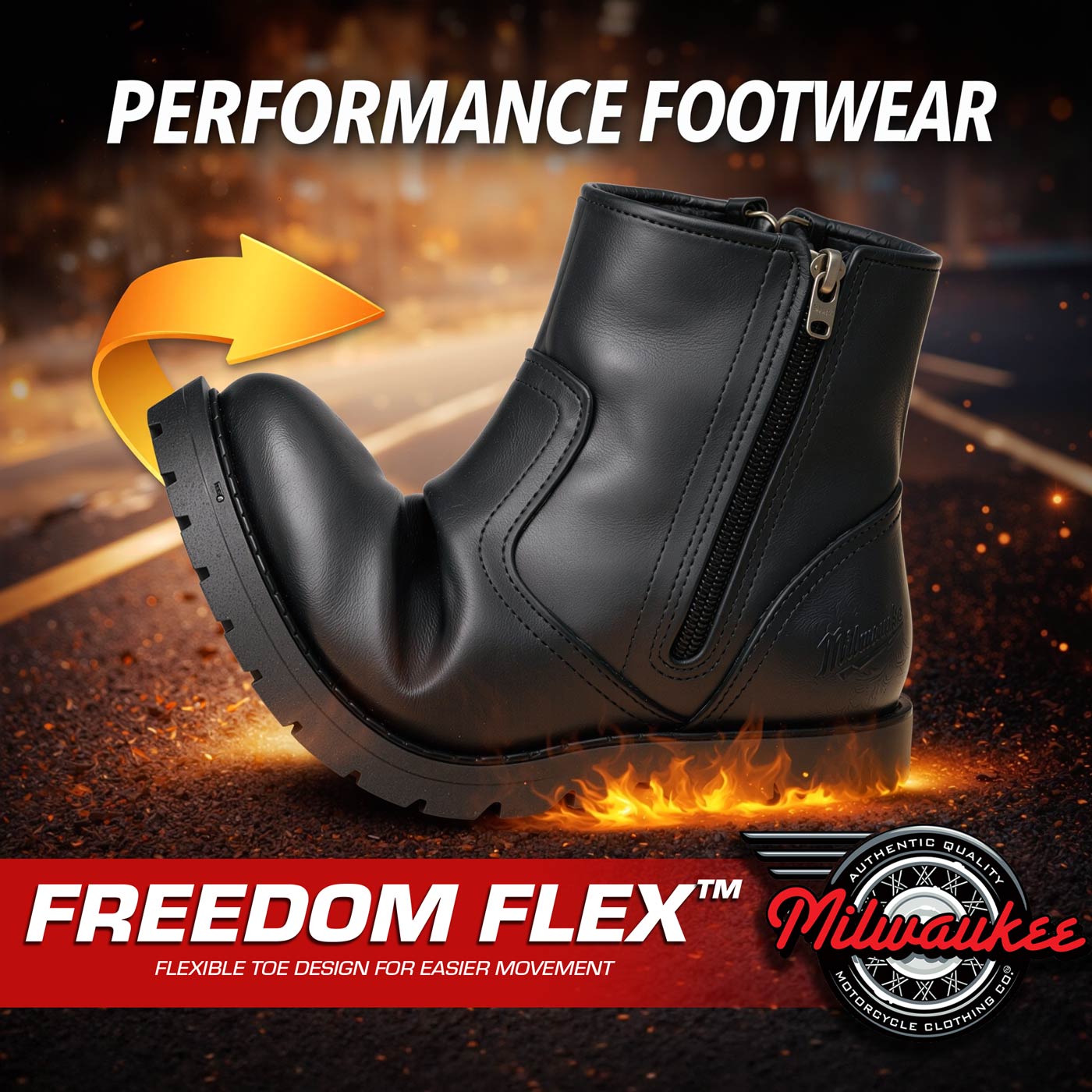 MMCC Men’s Kick Start 7” Black Top Grain Leather Motorcycle Boots - Dual YKK Zippers, Freedom Flex Toe - MBM9009