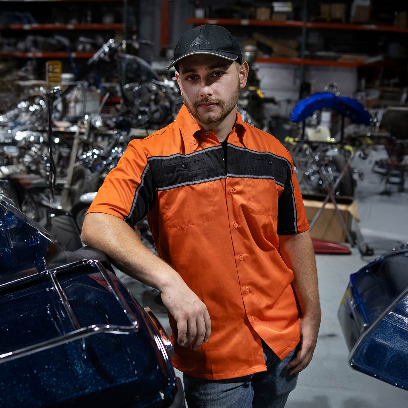 Milwaukee Leather MDM11670.144 Men's Black w/ Orange Button Up Heavy-Duty Work Shirt for | Classic Mechanic Work Shirt