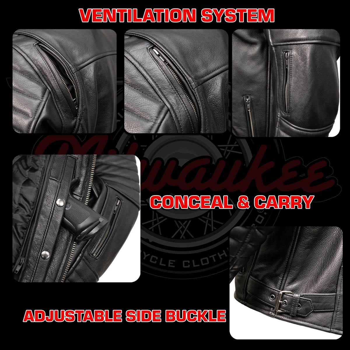 Milwaukee Motorcycle Clothing Co. Men's Contender Scooter Style Black Premium Leather Jacket MMC10001