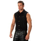 Xelement B285 Men's 'Dirty' Black Denim Motorcycle Rider Vest with Shirt Collar