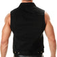 Xelement B285 Men's 'Dirty' Black Denim Motorcycle Rider Vest with Shirt Collar