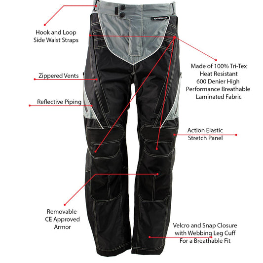 Milwaukee Leather MPM5730 Men's Black and Grey Tri-Tex Fabric Motorcycle Rider Pants w/ CE Armor Protection
