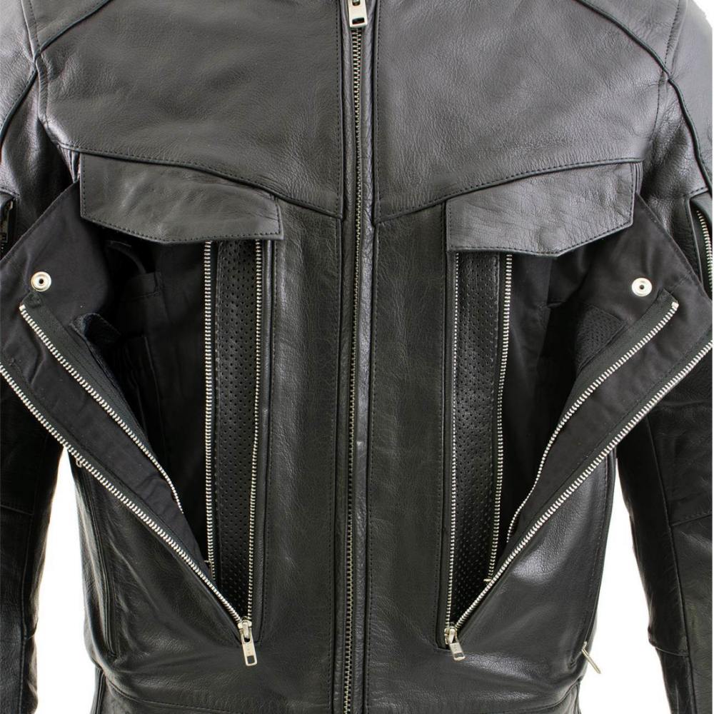 Milwaukee Leather LKM1700 Men's Premium Black Buffalo Leather Cruiser Motorcycle Jacket with CE Armort Protection