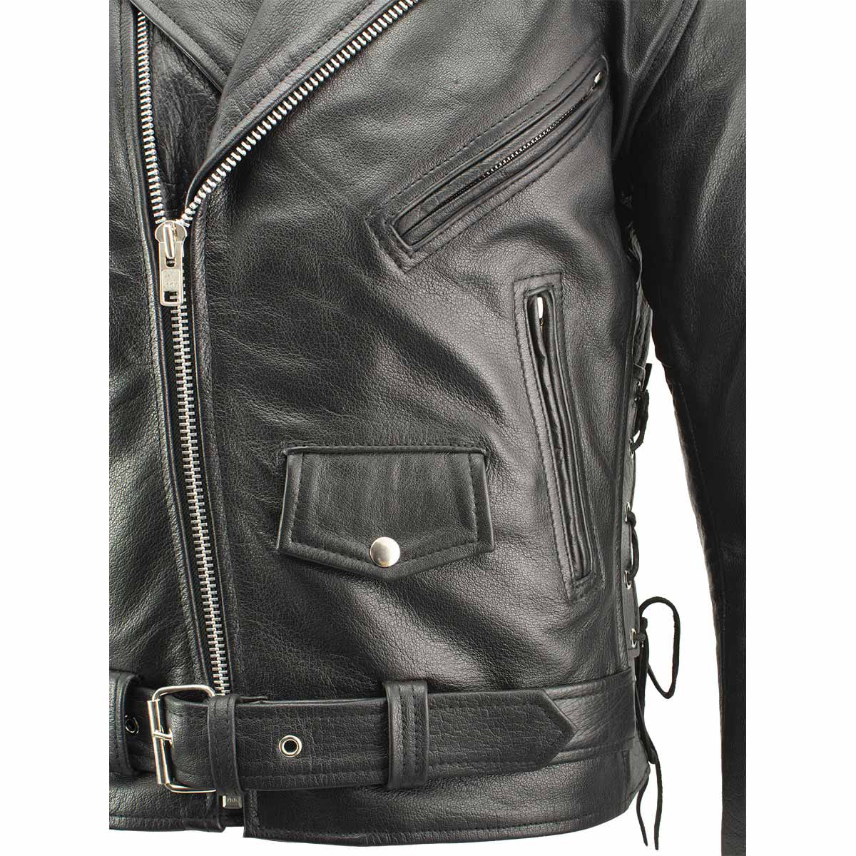 Xelement B7103 Men's 'Ruffian' Classic Black Motorcycle Side Lace Leather Jacket with X-Armor Protection